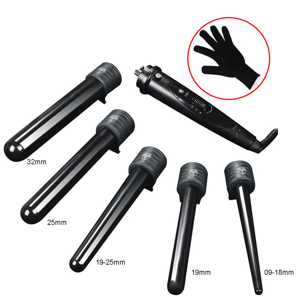 Hair Styling Products: 5 in 1 Hair Curler Wand Set Ceramic Styling Curling Iron Roller Barrel LED+Glove