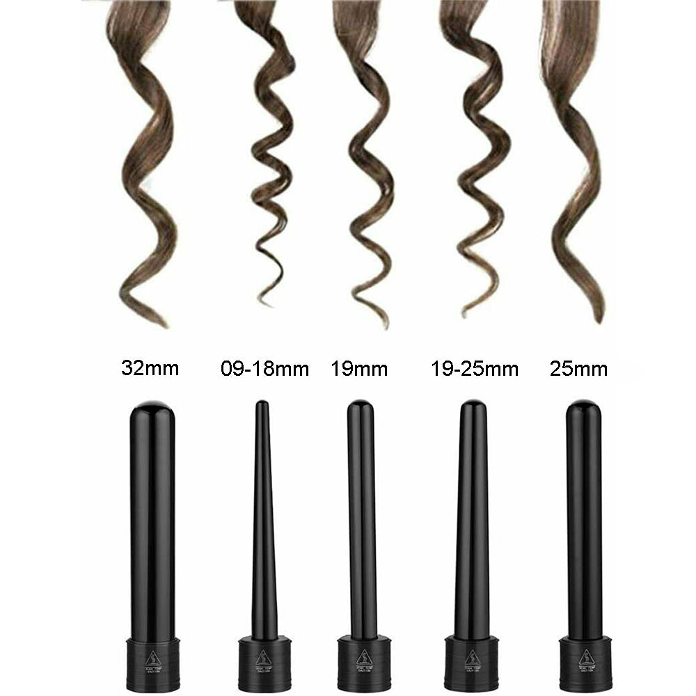 Hair Styling Products: 5 in 1 Hair Curler Wand Set Ceramic Styling Curling Iron Roller Barrel LED+Glove