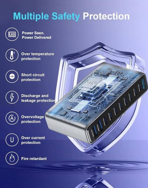 1000W GaN Fast Charging Station 10Ports USB&Type-C for iPhone, Laptops, MacBook