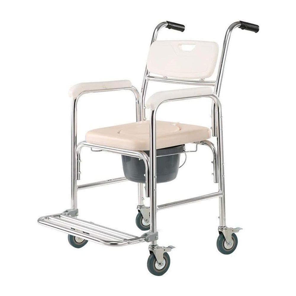 Mobility & Accessibility: Mobile Shower Toilet Commode Chair Bathroom Aluminum Bedside Footrest Wheelchair