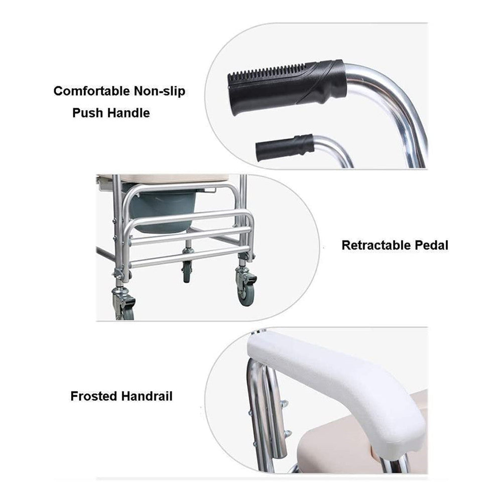 Mobility & Accessibility: Mobile Shower Toilet Commode Chair Bathroom Aluminum Bedside Footrest Wheelchair