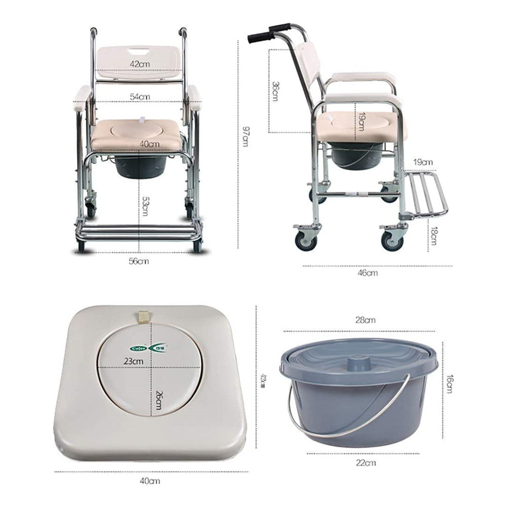 Mobility & Accessibility: Mobile Shower Toilet Commode Chair Bathroom Aluminum Bedside Footrest Wheelchair
