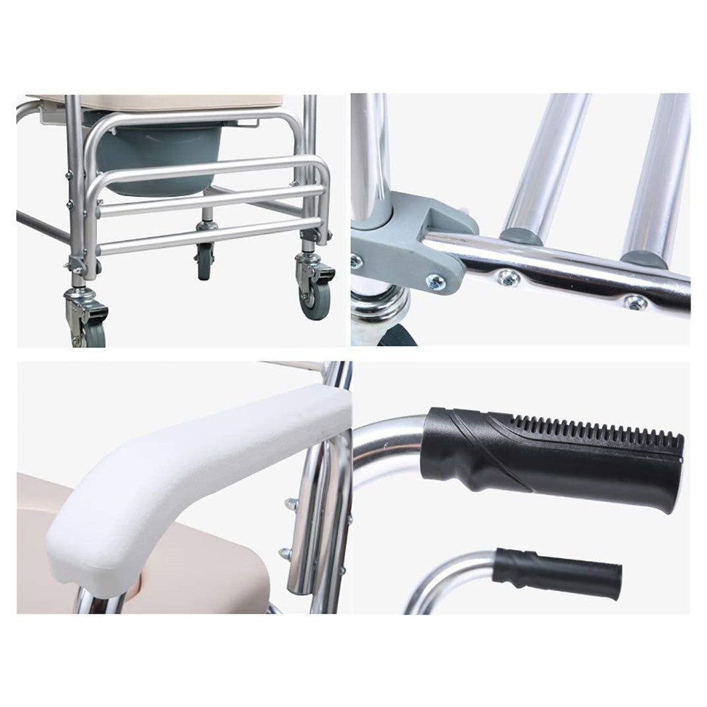 Mobility & Accessibility: Mobile Shower Toilet Commode Chair Bathroom Aluminum Bedside Footrest Wheelchair