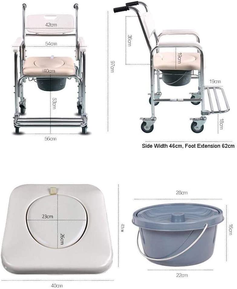 Mobility & Accessibility: Mobile Shower Toilet Commode Chair Bathroom Aluminum Bedside Footrest Wheelchair