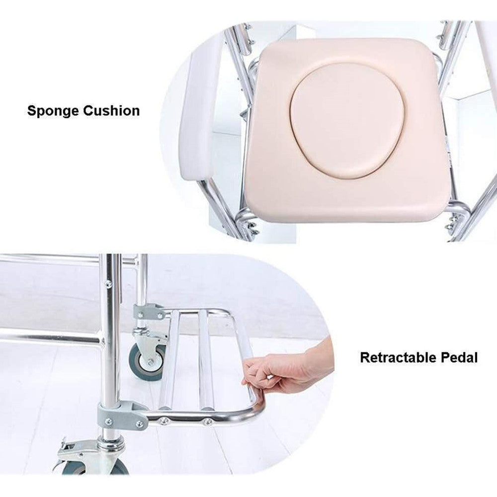 Mobility & Accessibility: Mobile Shower Toilet Commode Chair Bathroom Aluminum Bedside Footrest Wheelchair
