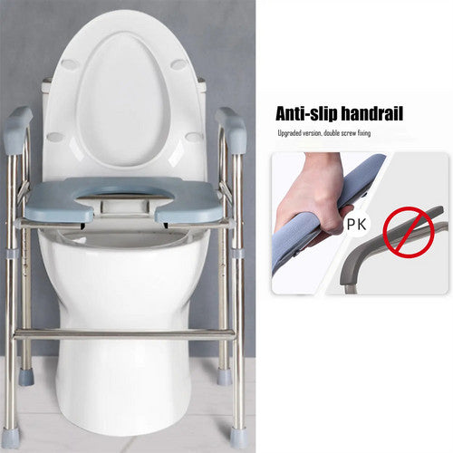 Upgrade 64-74cm Raised Toilet Seat Riser w/ Arms For Elderly Handicap Bathroom