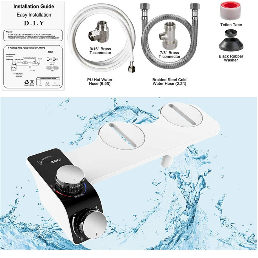 Toilet & Bidet Accessories: Bidet Toilet Seat Dual Nozzles Self-Cleaning Wash Hot Cold Mixer Water Sprayer