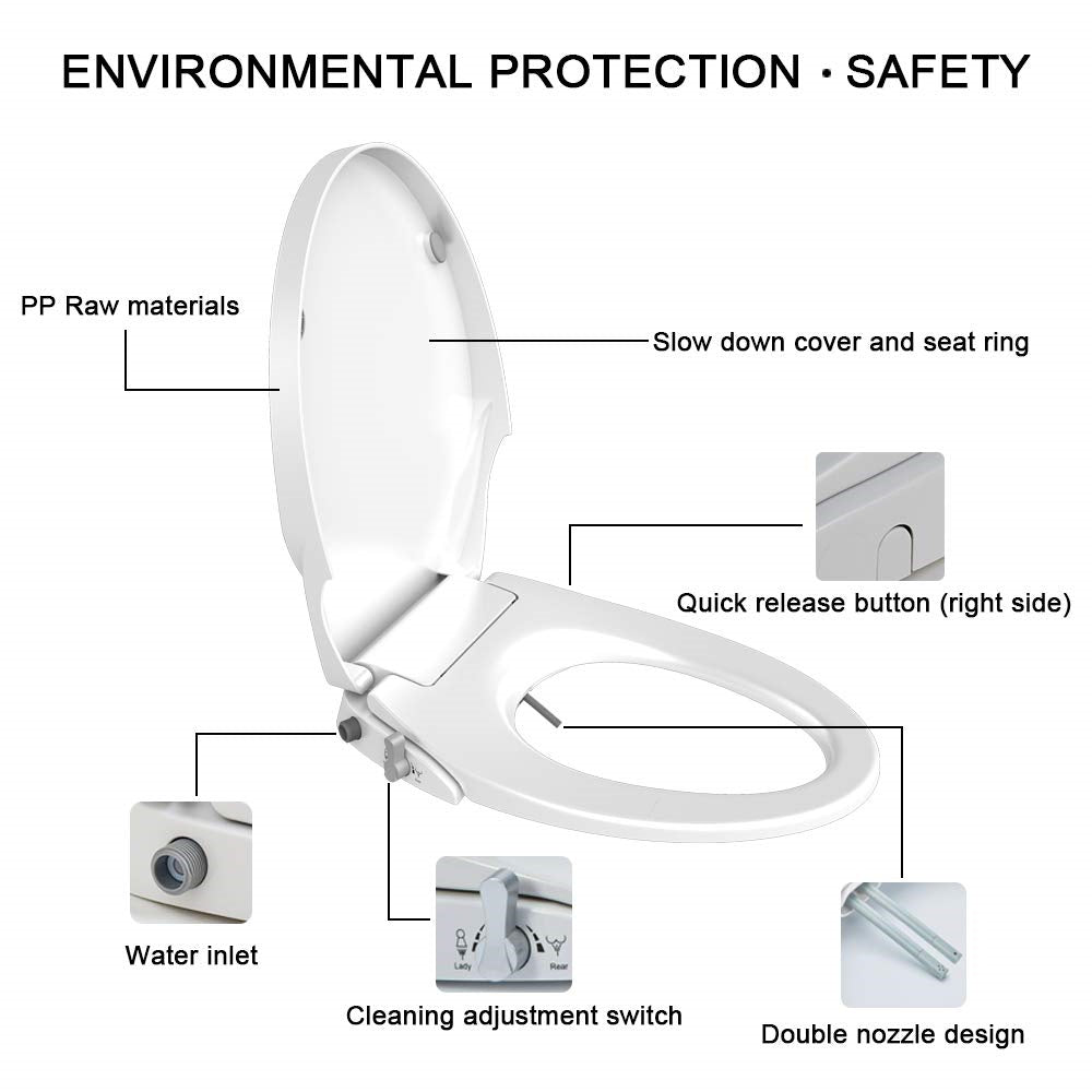 Toilet & Bidet Accessories: Non Electric Bidet Toilet Seat O Cover Bathroom Dual Nozzle Spray Water Wash