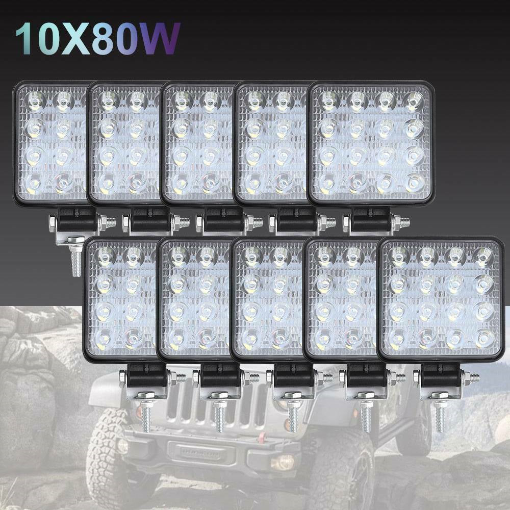 Automotive Lights: 10PCS 80W CREE FLOOD LED Work Lights 12V Boat Camping Square 4inch Bar