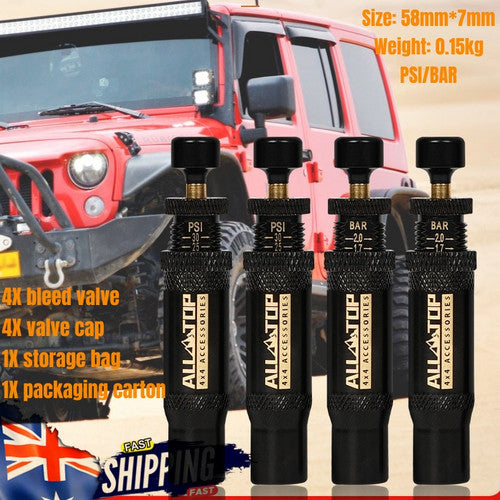 Fuel & Exhaust: Adjustable Auto-Stop Tire Deflator Valve Kit 10-30 PSI 4PCS Screw-on for Offroad