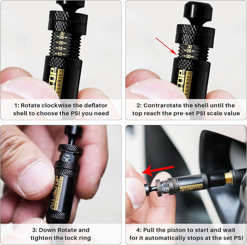 Fuel & Exhaust: Adjustable Auto-Stop Tire Deflator Valve Kit 10-30 PSI 4PCS Screw-on for Offroad