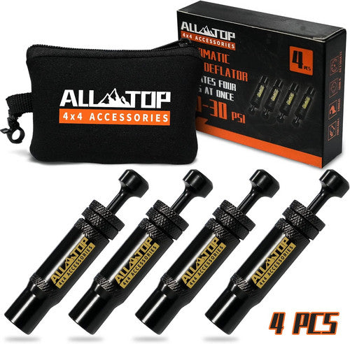 Fuel & Exhaust: Adjustable Auto-Stop Tire Deflator Valve Kit 10-30 PSI 4PCS Screw-on for Offroad