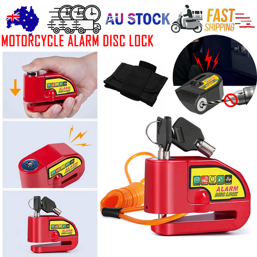 Bicycle Parts: Motorcycle Alarm Disc Lock Motor Bike Brake Security Electric Rotor Bike Lock RED