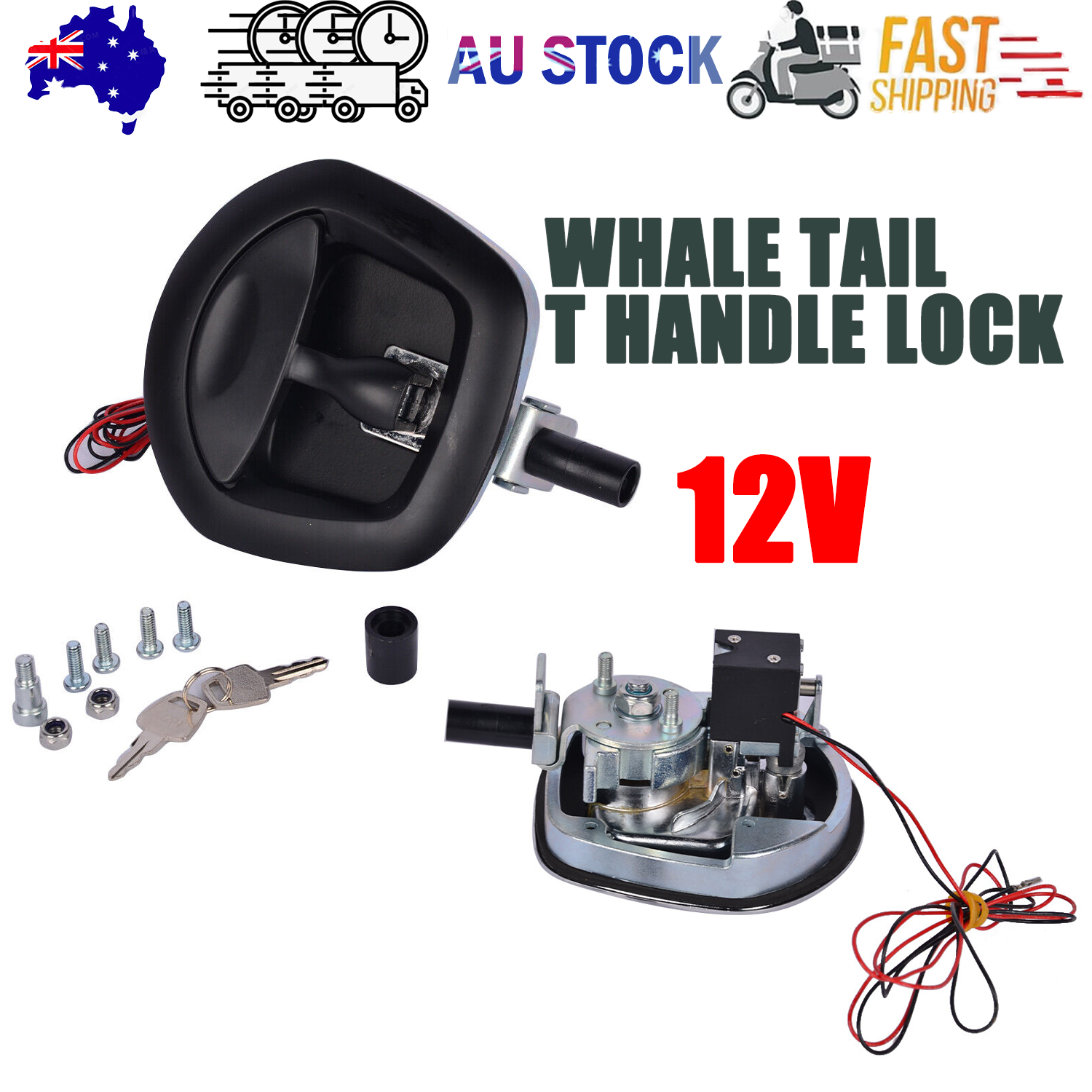 Automotive Parts: Black Power Operated Central Locking Handle Whale Tail Lock Recessed Folding 12V