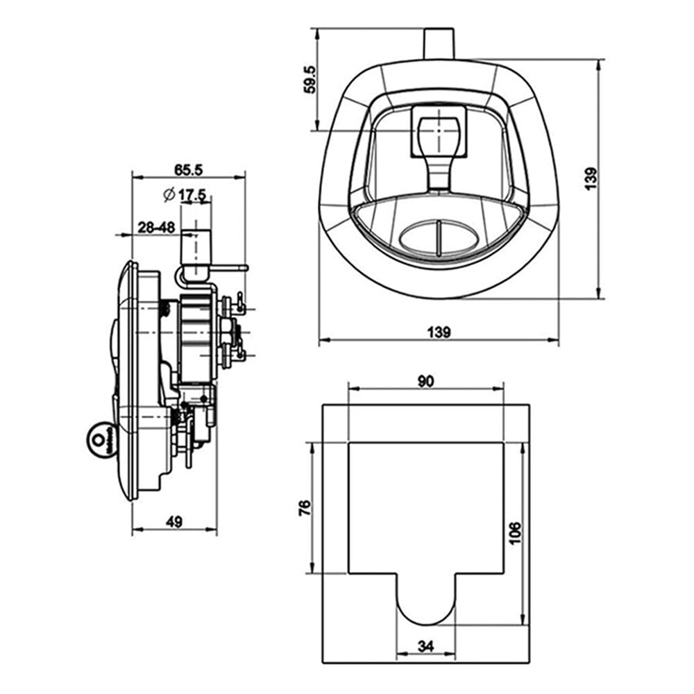 Automotive Parts: Black Power Operated Central Locking Handle Whale Tail Lock Recessed Folding 12V