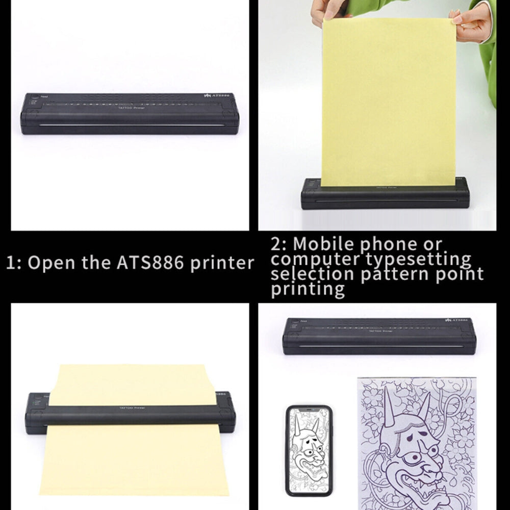 Tattoo Suppliers: Wireless Tattoo Transfer Printer Portable Machine Clear Transfer Stencil Printer Black