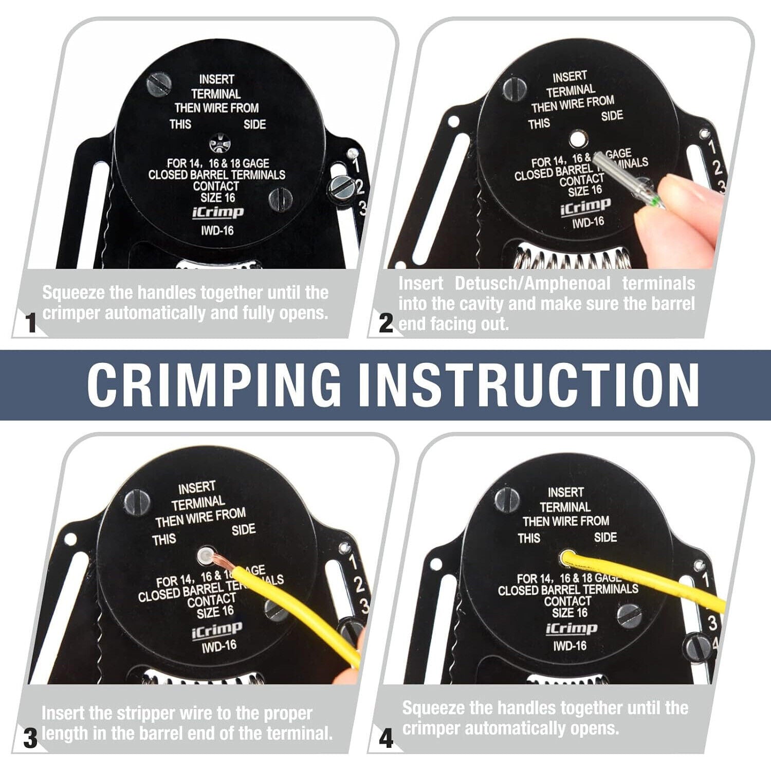 Automotive Repair & Speciality Tools: DT20 Crimper 4 Way Indent,8 Impression iCrimp Closed Barrel Type Deutsch Crimper
