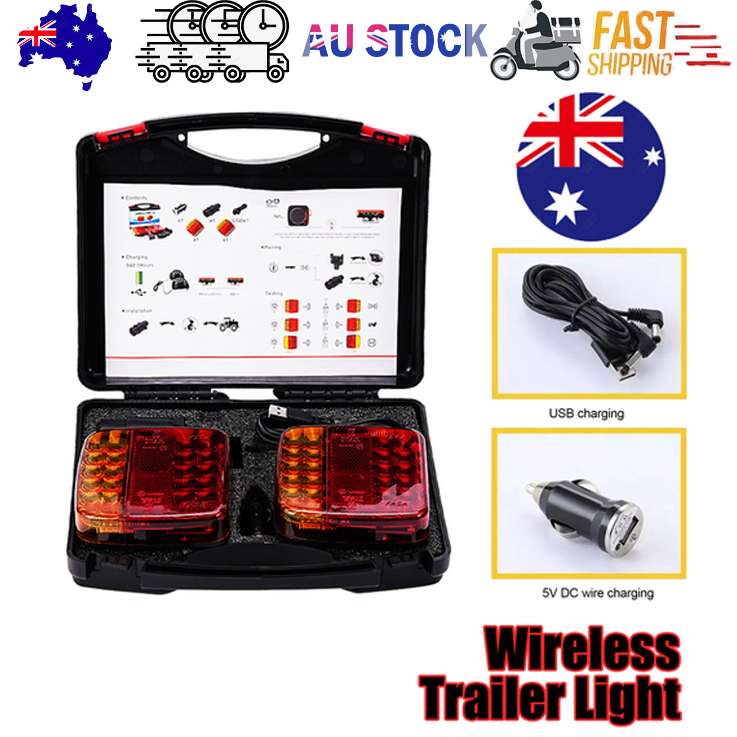 Automotive Parts: 2X 7Pin LED Magnetic Wireless Trailer-TailLight Kit For Trailer Truck Automotive