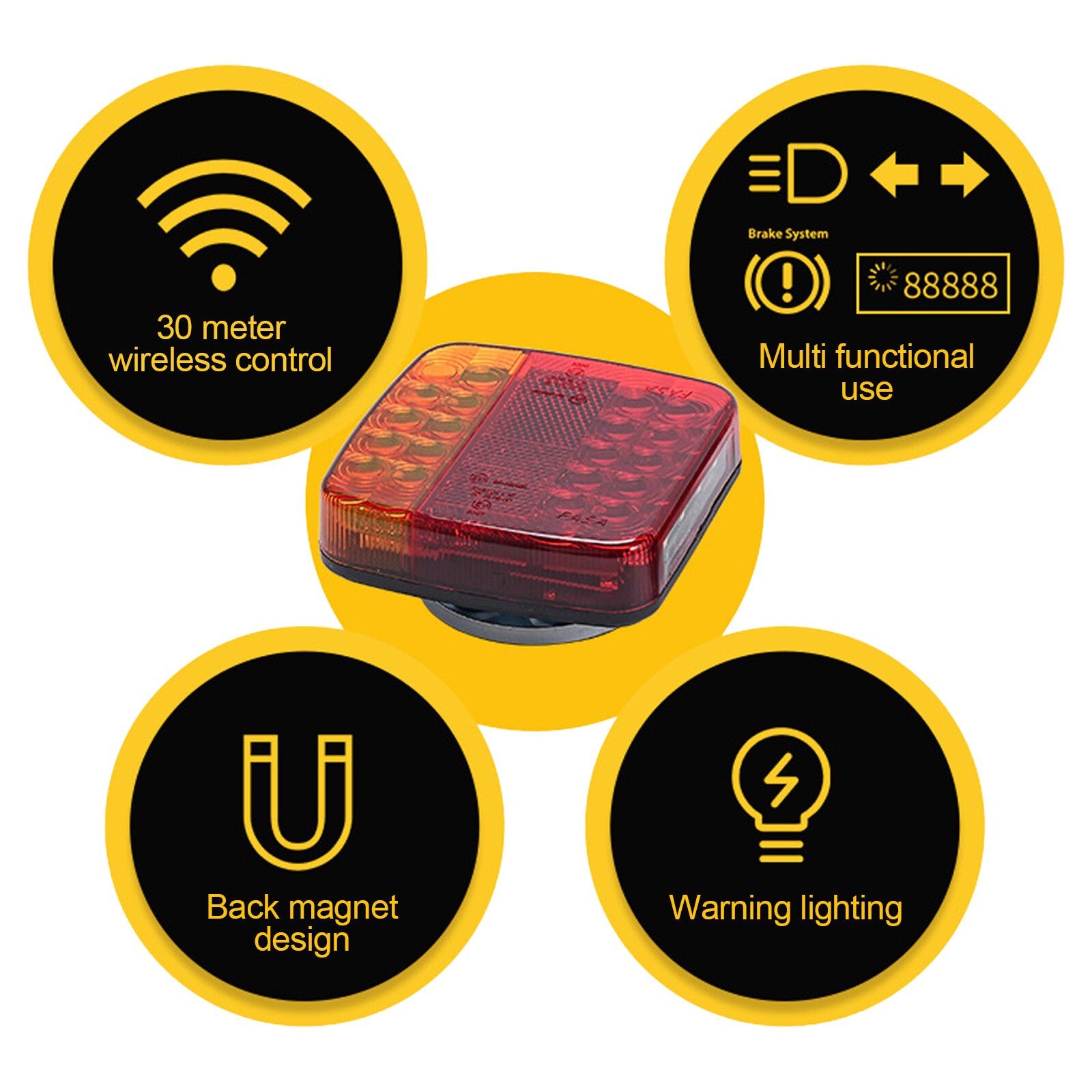 Automotive Parts: 2X 7Pin LED Magnetic Wireless Trailer-TailLight Kit For Trailer Truck Automotive