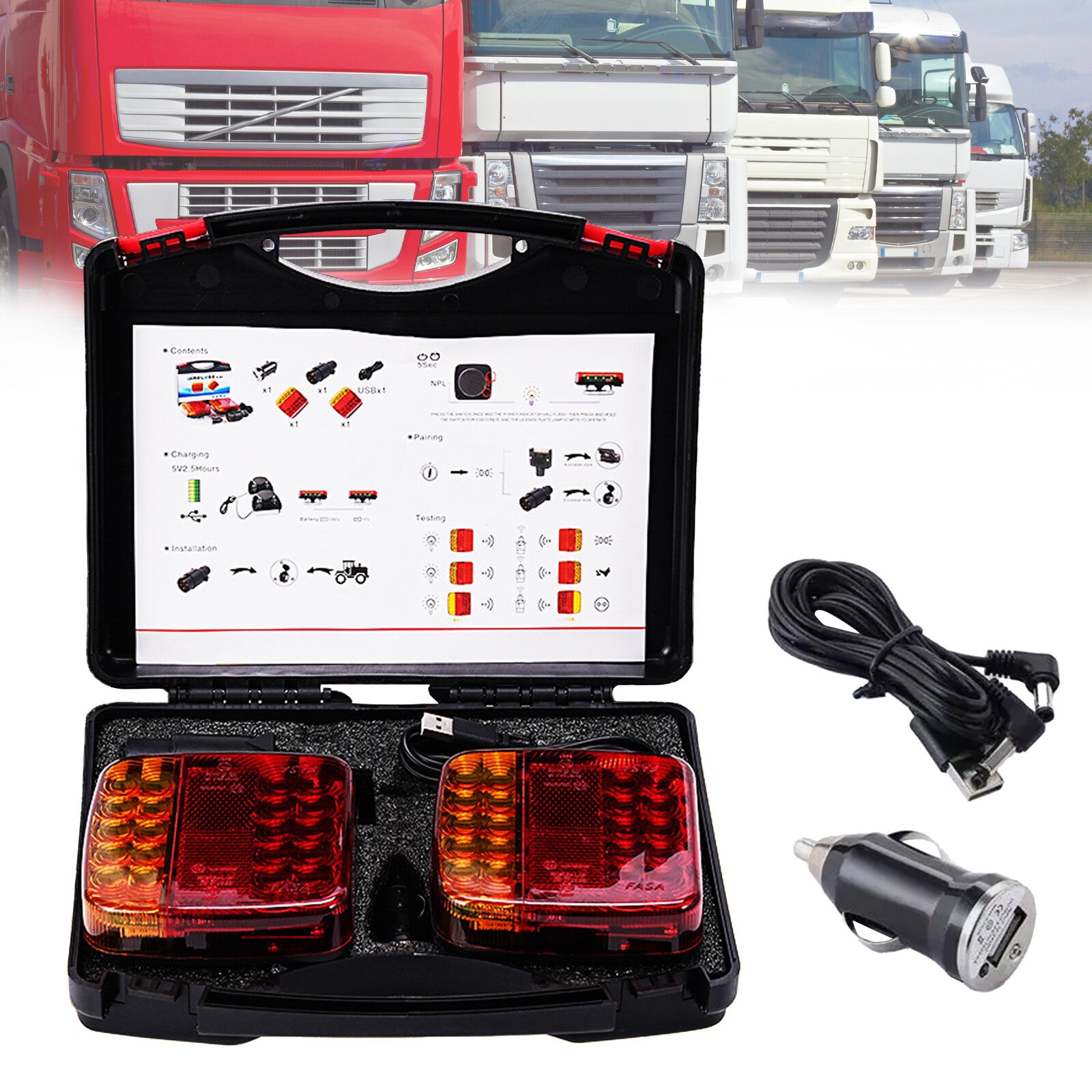 Automotive Parts: 2X 7Pin LED Magnetic Wireless Trailer-TailLight Kit For Trailer Truck Automotive