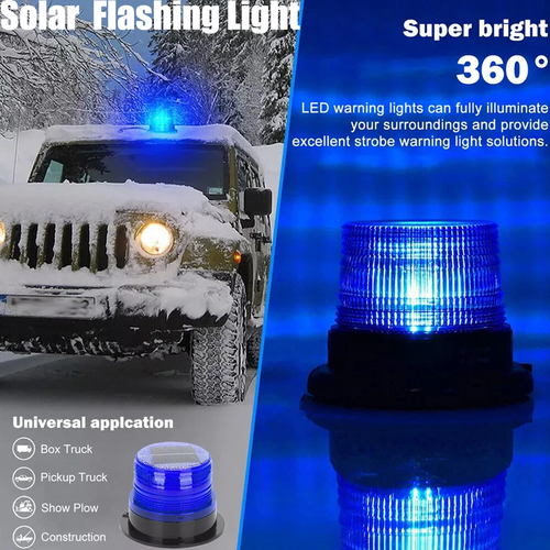 Solar Powered LED Flashing Beacon Light, 12-24V Amber Emergency Magnetic Warning Blue