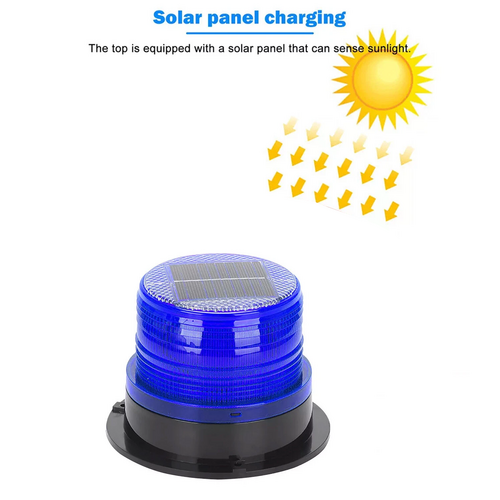 Solar Powered LED Flashing Beacon Light, 12-24V Amber Emergency Magnetic Warning Blue