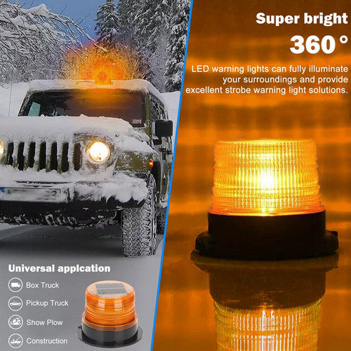 Solar Powered LED Flashing Beacon Light, 12-24V Amber Emergency Magnetic Warning Yellow