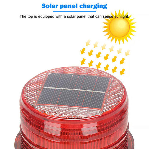 Solar Powered LED Flashing Beacon Light, 12-24V Amber Emergency Magnetic Warning Red
