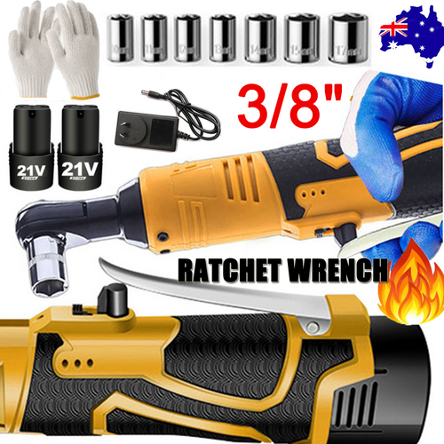 Tool Clamps & Vices: 21V 3/8'' 100N.m Electric Right Angle Ratchet Wrench Charger+ 2 Battery