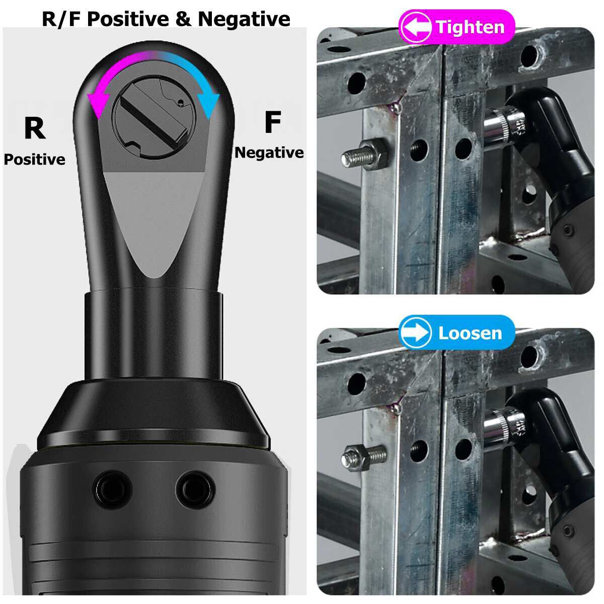 Tool Clamps & Vices: 21V 3/8'' 100N.m Electric Right Angle Ratchet Wrench Charger+ 2 Battery