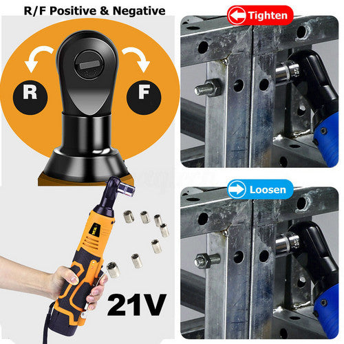 Tool Clamps & Vices: 21V 3/8'' 100N.m Electric Right Angle Ratchet Wrench Charger+ 2 Battery
