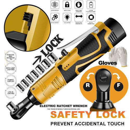 Tool Clamps & Vices: 21V 3/8'' 100N.m Electric Right Angle Ratchet Wrench Charger+ 2 Battery