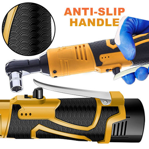 Tool Clamps & Vices: 21V 3/8'' 100N.m Electric Right Angle Ratchet Wrench Charger+ 2 Battery