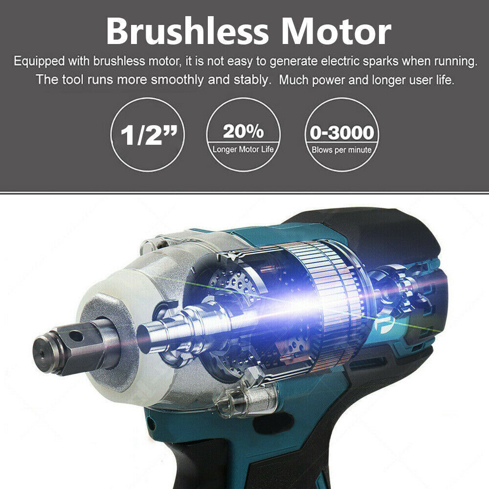 Tool Clamps & Vices: Cordless Electric Impact Wrench Brushless Rattle Gun 1/2" Driver +Large Battery