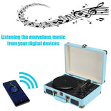 Audio Players & Recorders: Blue Retro Briefcase Vinyl Record Player Suitcase 3 Speed Turntable Stereo Christmas