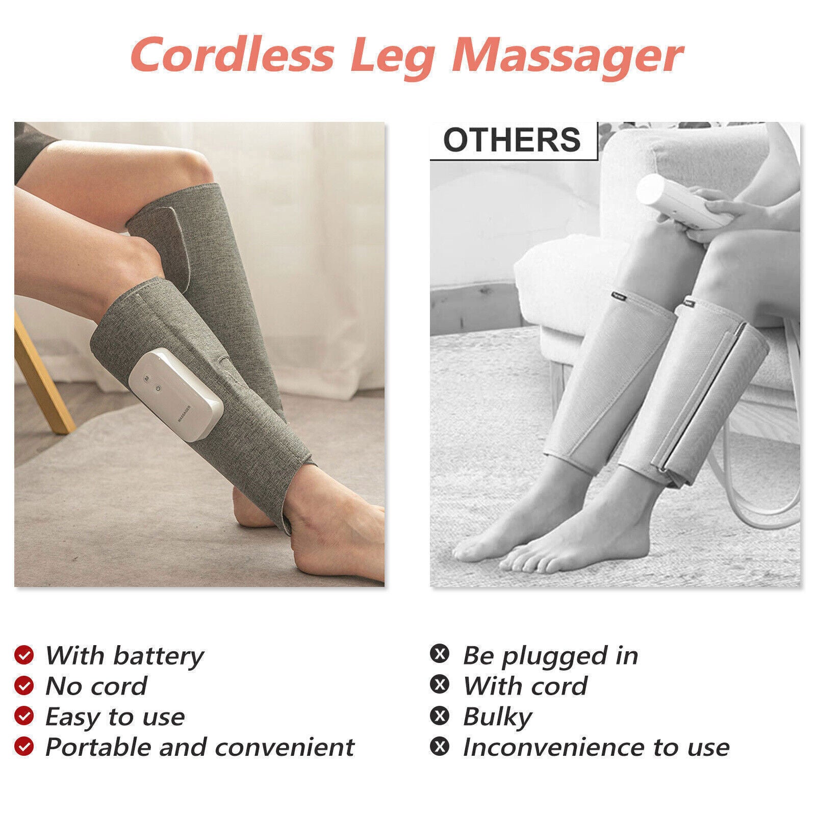 Massagers: Leg Massager Heated Air Compression Foot Massage Calf Circulation Muscles Relax