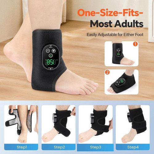Black Cordless Ankle Heating Pad, Foot and Ankle Massager with Heat Foot Renew Triple