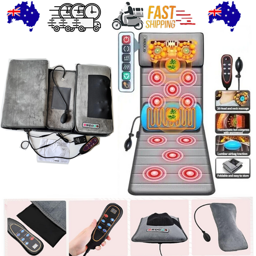 Massagers: 10 Vibrating Motors Massage Mat Full Body Heated Mattress Pillow Pain Relief AU