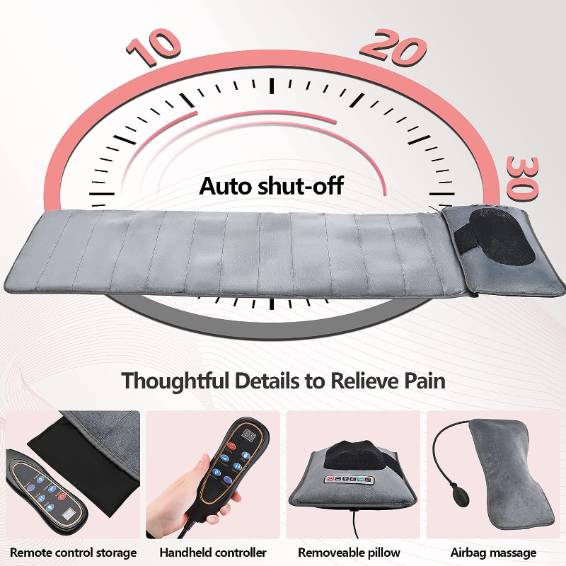 Massagers: 10 Vibrating Motors Massage Mat Full Body Heated Mattress Pillow Pain Relief AU
