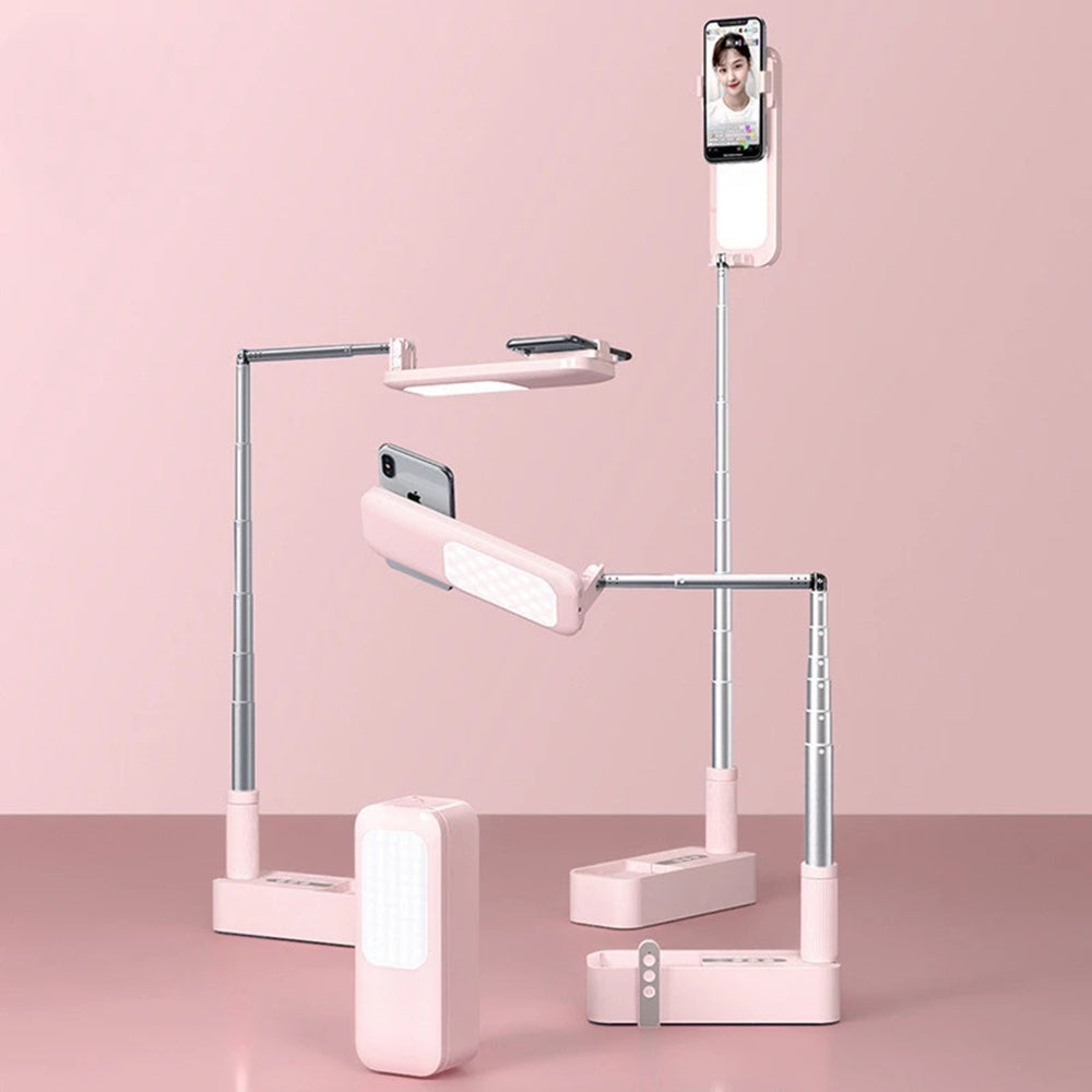 Table Lamps: LED Portable Phone Holder Stand Wireless Remote Dimmable Selfie Fill Light Lamp Pink