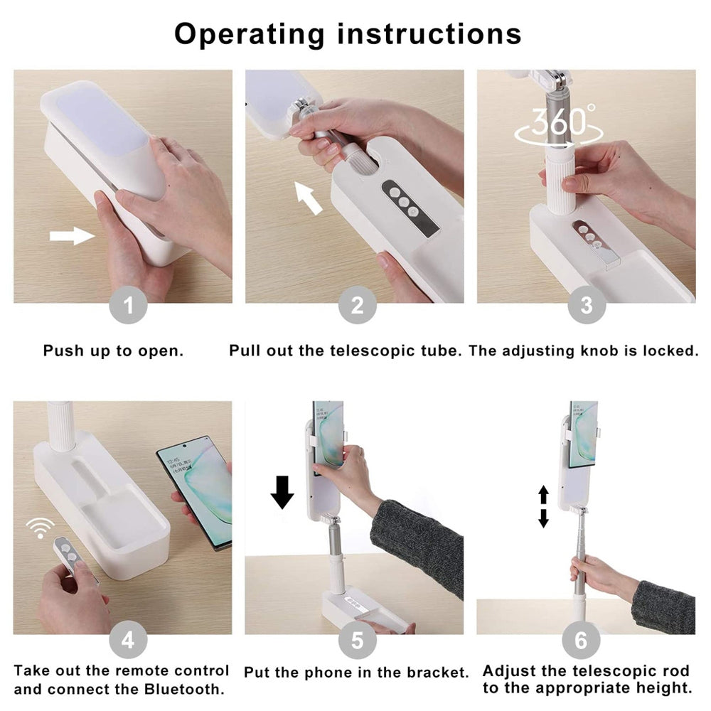 Table Lamps: LED Portable Phone Holder Stand Wireless Remote Dimmable Selfie Fill Light Lamp Pink
