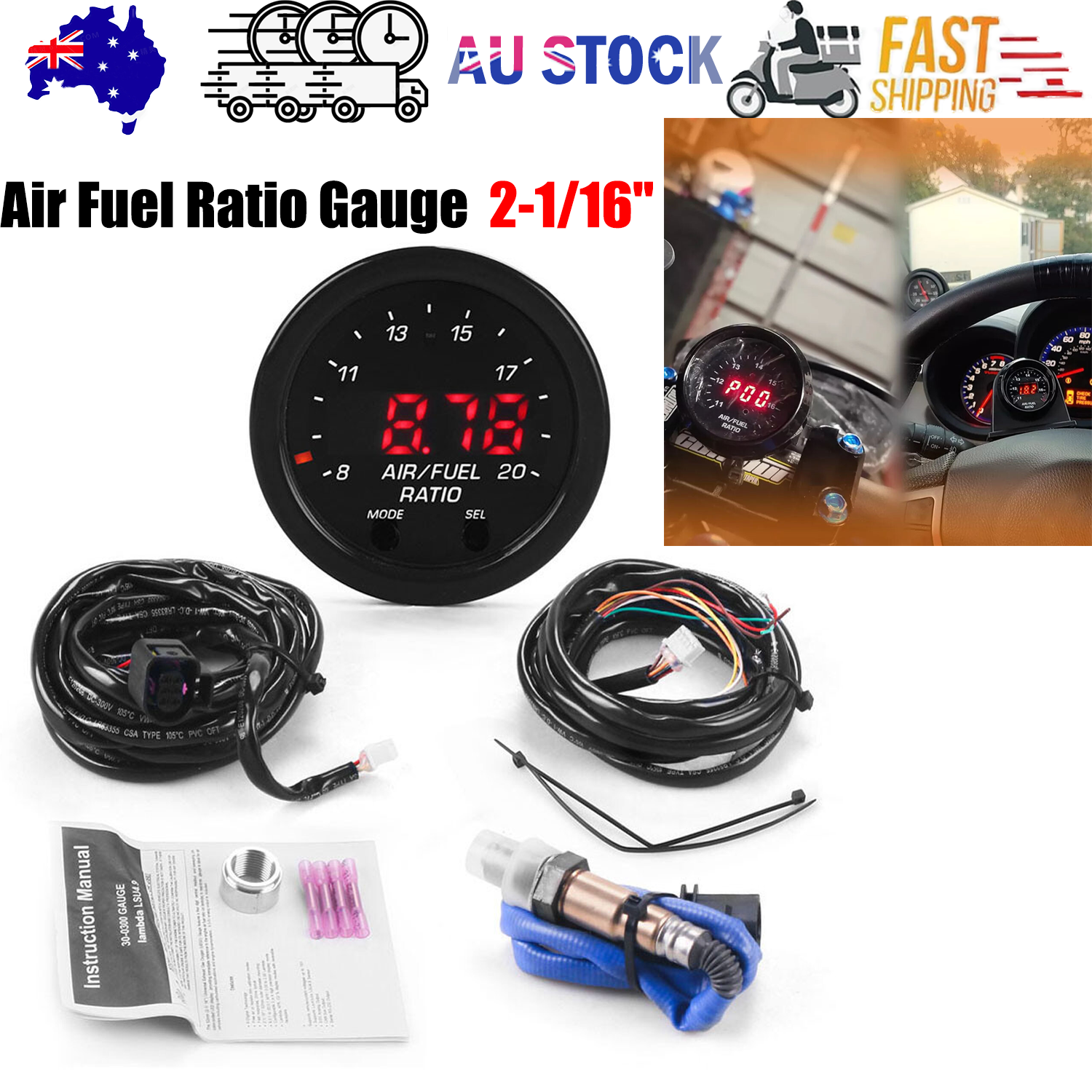 Automotive Parts: For Wideband Gauge X-Series 30-0300 AFR O2 UEGO Air Fuel Ratio Gauge  2-1/16" AU