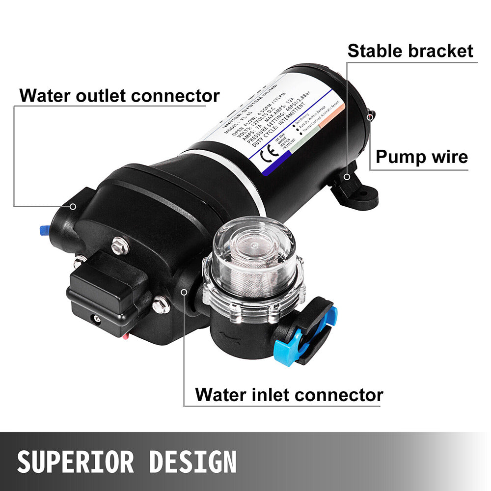 Fountain & Ponds Accessories: 12V Water Pump FL-40 High Pressure 17/10LPM For Caravan Boat Camp Washdown