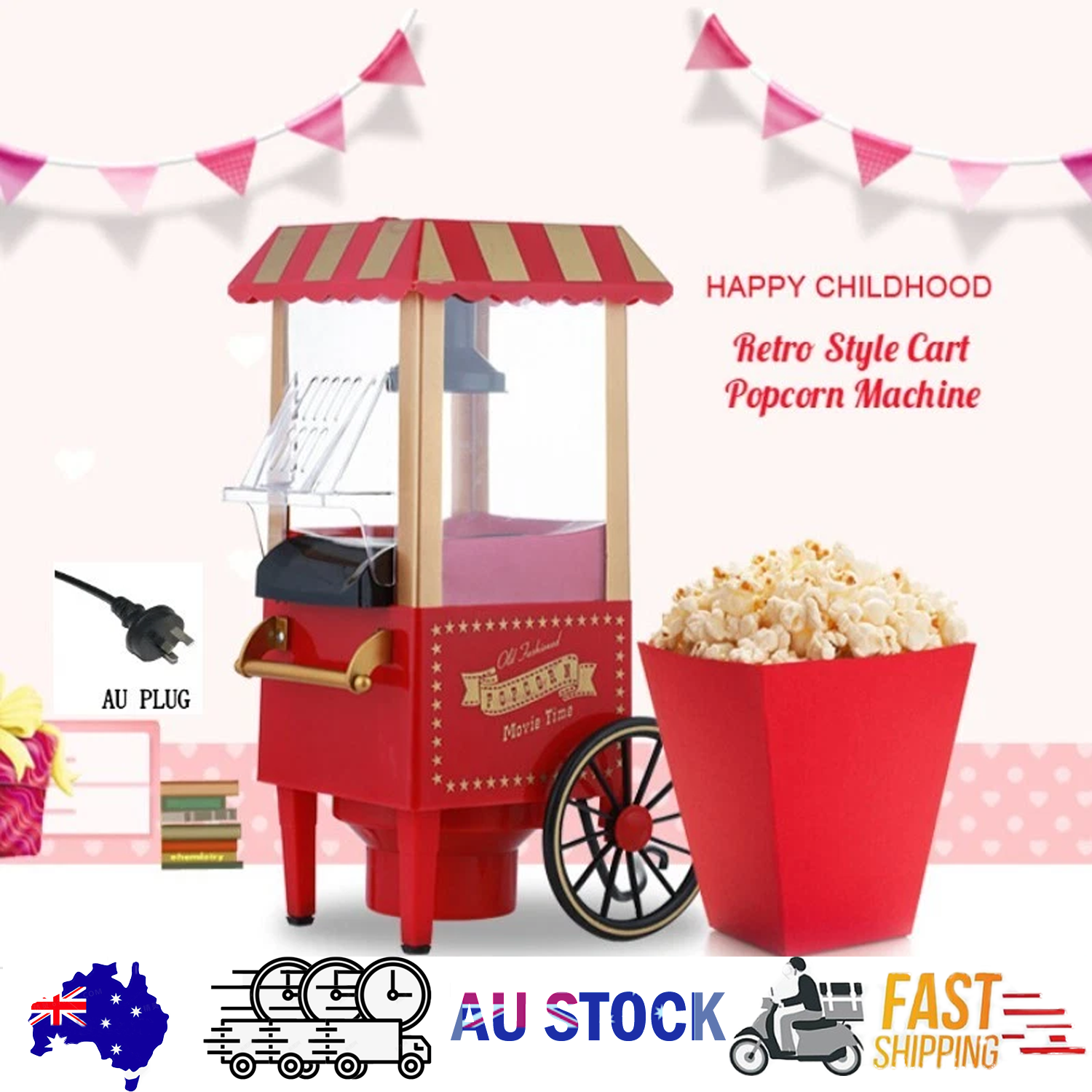 Skillets & Frying Pans: Electric Home Popcorn Machine Classic Car Corn Popper Maker For Kid Gift