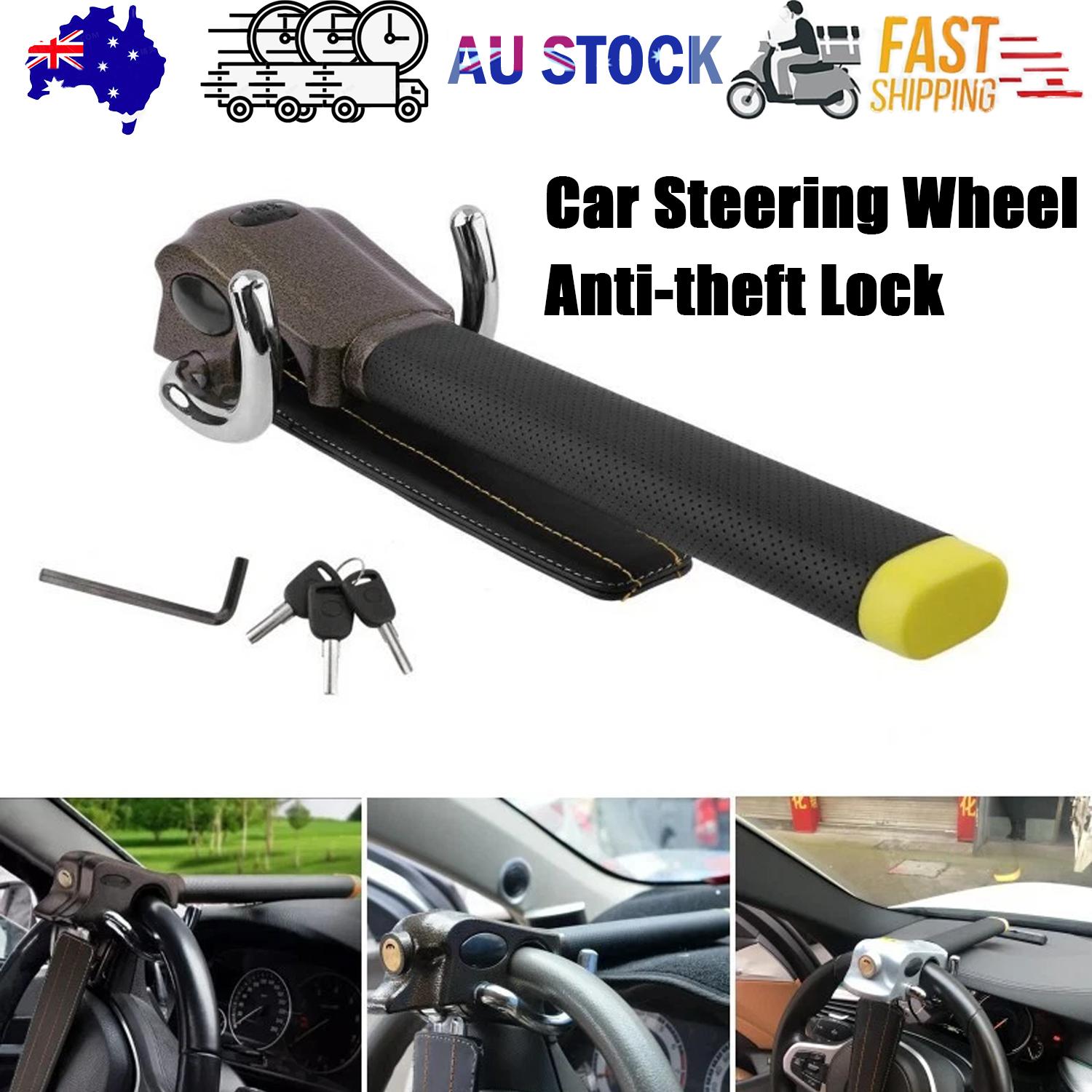 Automotive Parts: Car Steering Wheel Anti-theft Lock Foldable Anti-theft Security Car T-Lock