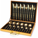 24pc Elegant Stainless Steel Gold Flatware Set Classic Knife Fork Spoon Gift Set