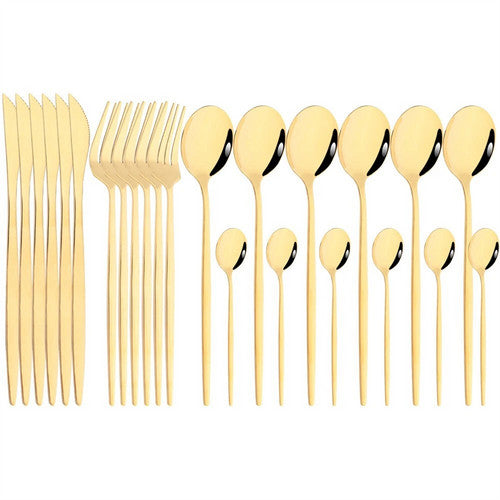 Dining Set: 24pc Elegant Stainless Steel Gold Flatware Set Classic Knife Fork Spoon Gift Set