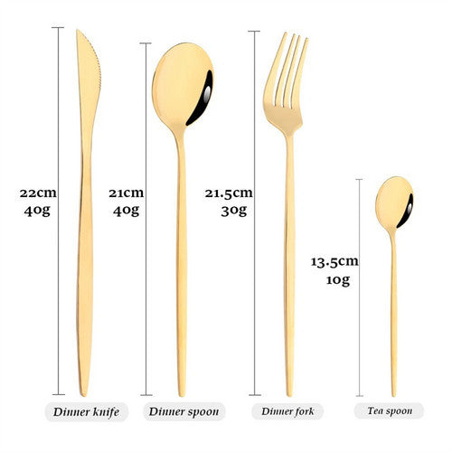 Dining Set: 24pc Elegant Stainless Steel Gold Flatware Set Classic Knife Fork Spoon Gift Set