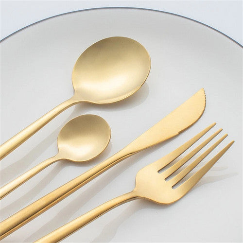 Dining Set: 24pc Elegant Stainless Steel Gold Flatware Set Classic Knife Fork Spoon Gift Set
