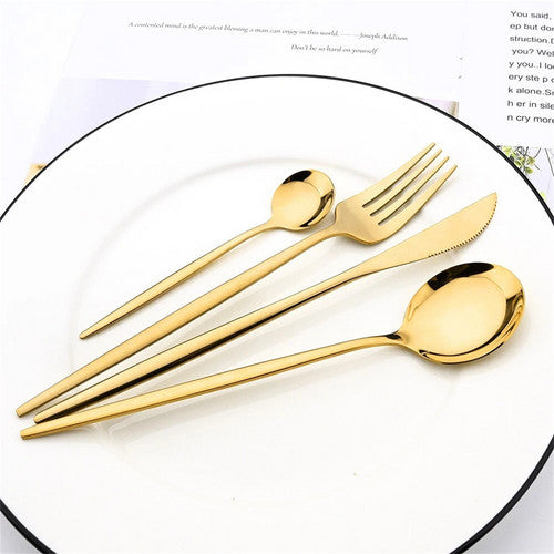 Dining Set: 24pc Elegant Stainless Steel Gold Flatware Set Classic Knife Fork Spoon Gift Set
